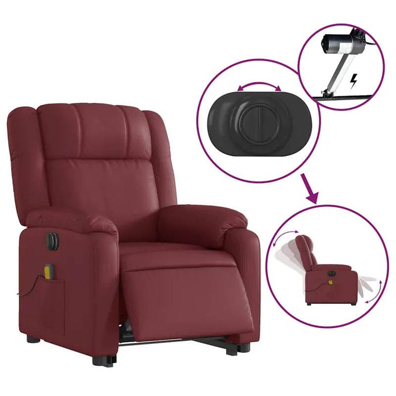 Vidaxl Elektrischer Relaxsessel mit Massagefunktion aus Kunstleder in Bordeauxrot - Bild 3