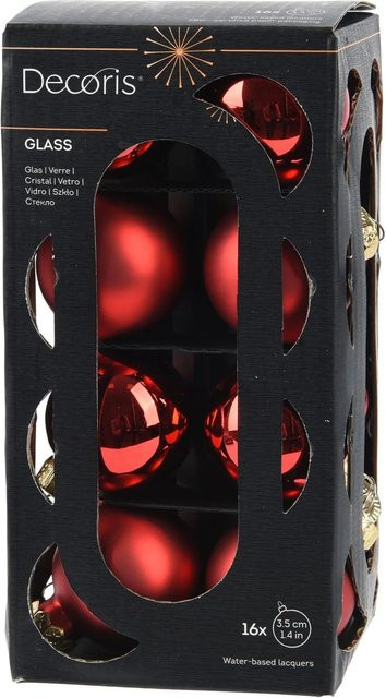 Decoris Weihnachtskugeln aus Glas in Rot, 16er Set, Durchmesser: 3,5 cm - Bild 1
