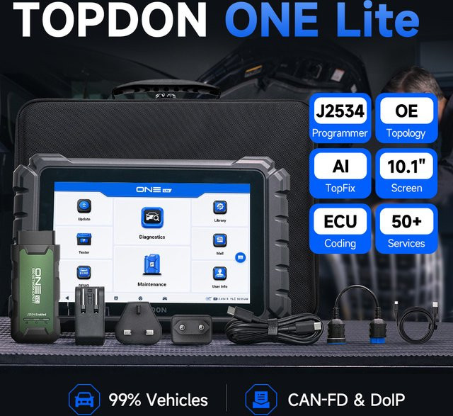 TOPDON ONE LITE Automotive OBD2 Scanner Vollsystem-Diagnosegerät in Schwarz mit 50 Reset-Funktionen, CANFD, DOIP, ECU-Codierung und aktivem Test - Bild 1