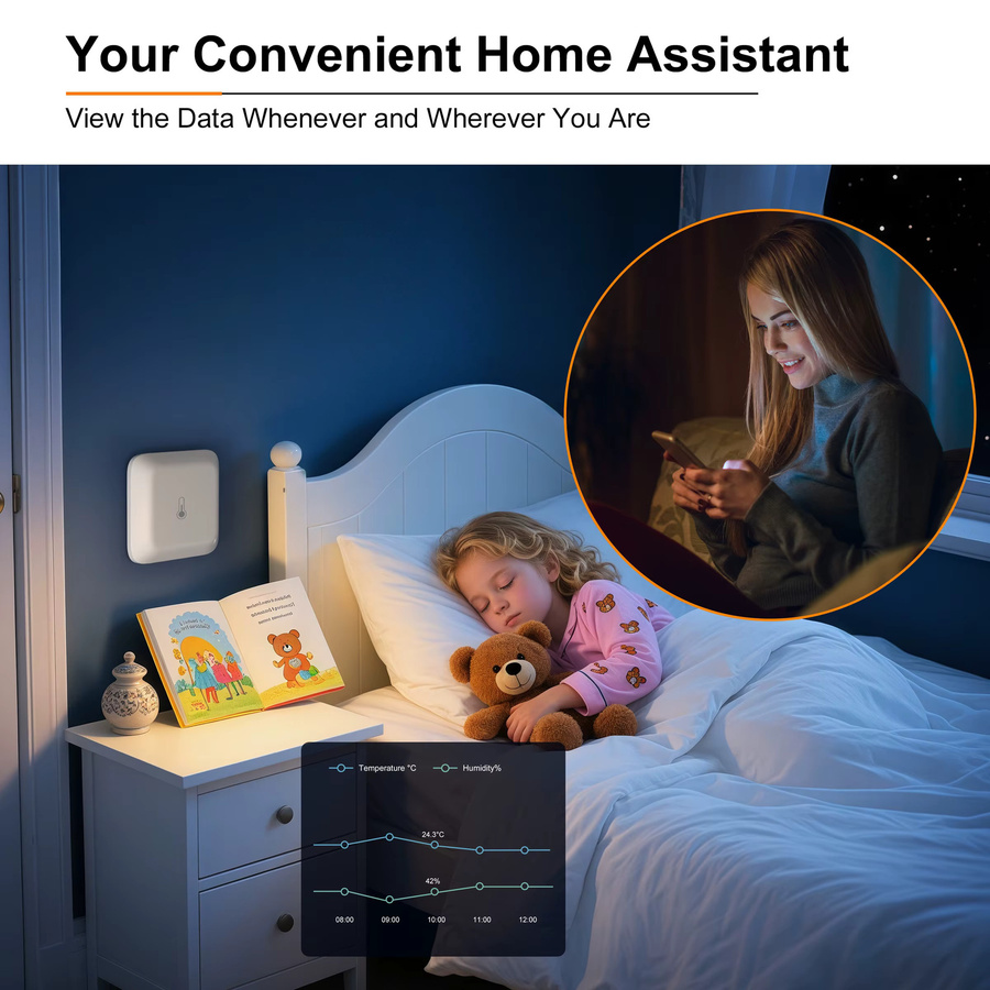 GIRIER ZigBee 3.0 Temperatursensor und Feuchtigkeitsdetektor in Weiß für Smart Home APP-Überwachung mit Home Assistant und ZigBee2MQTT Unterstützung - Bild 2
