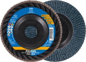 PFERD TOOLS POLIFAN Fächerscheibe PFC konisch Z40 Universallinie PSF TRIM STEELOX für Stahl und Edelstahl, Durchmesser: 115 mm, Bohrung: 22,23 mm, Mehrfarbig - Bild 1