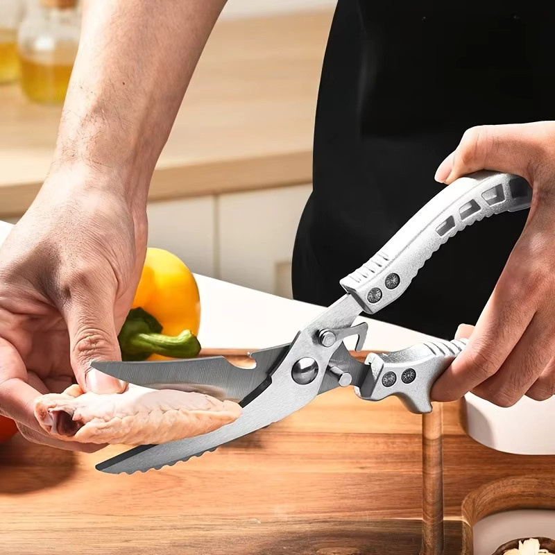 BAFENGS Multifunktionale Küchenschere aus Edelstahl in Silber, ergonomisch und beidseitig einsetzbar für Geflügel, Fisch und Fleisch - Bild 3