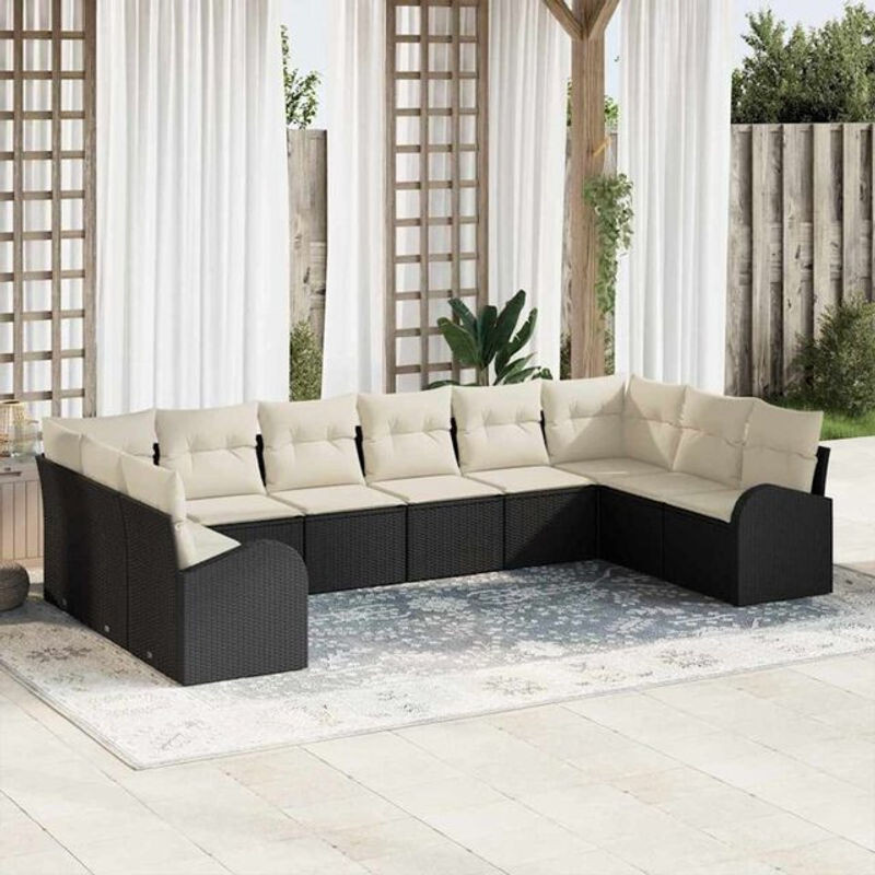 Vidaxl Garten-Sofa-Set aus Rattan und Metall mit 10-teiligem Zubehör und integriertem Stauraum in Schwarz und Creme - Bild 1