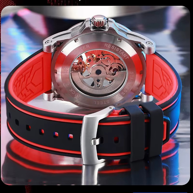 dulunwe Armbanduhr, Automatik, Skelett, Edelstahl, Silikon, Herren - Bild 6