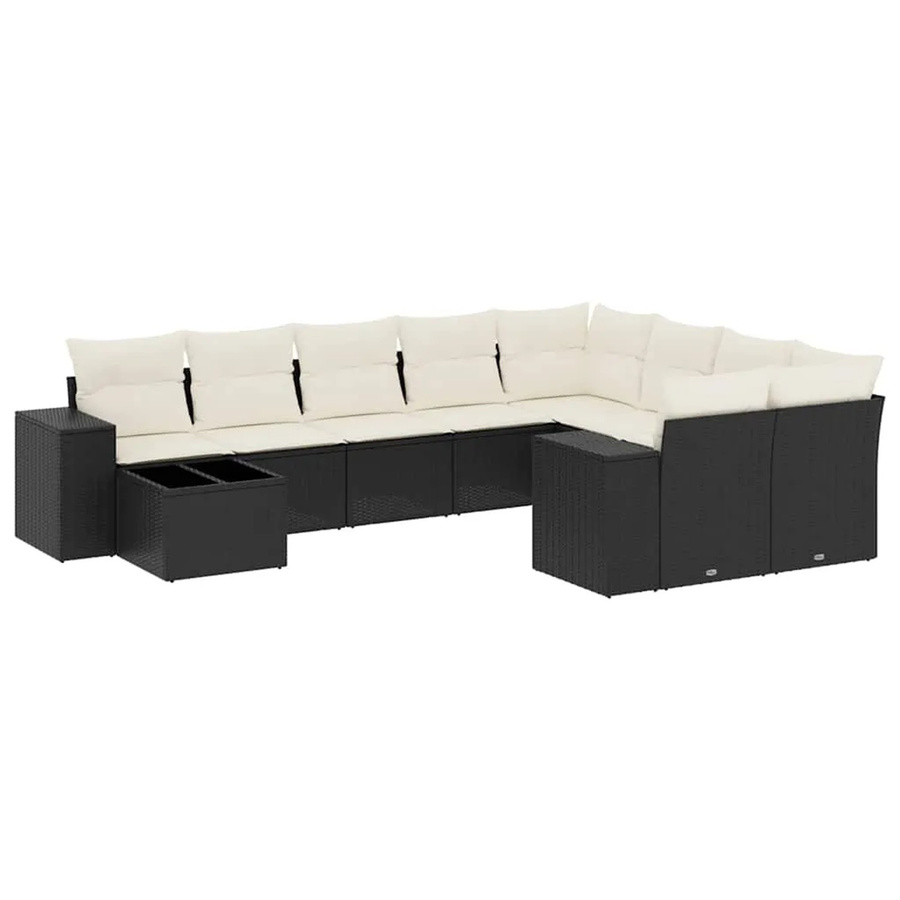 vidaXL 10-teilige Garten-Sofagarnitur aus Poly-Rattan mit Kissen in Schwarz-creme - Bild 2