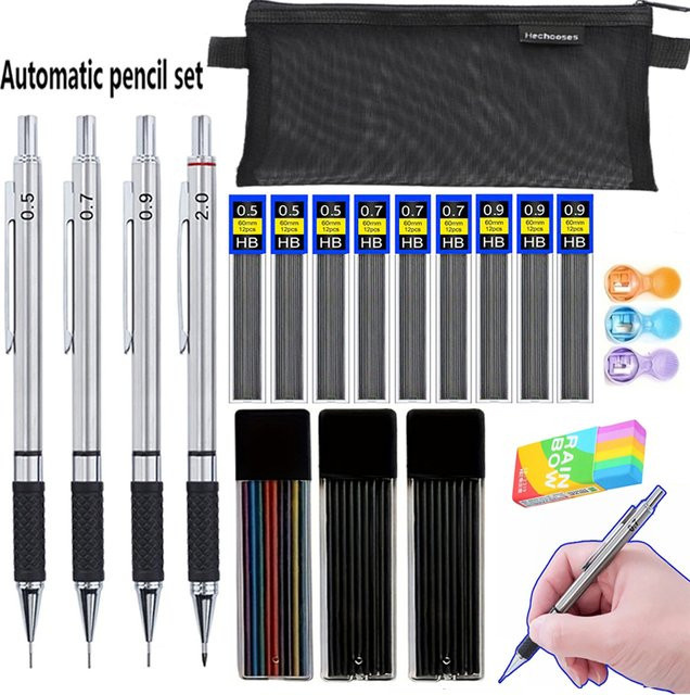 MROOFUL Metall-Druckbleistift mit Anti-Rutsch-Griff in Silber, erhältlich in den Minenstärken 0,5 mm, 0,7 mm, 0,9 mm und 2,0 mm zum Zeichnen, Skizzieren und Schreiben - Bild 1