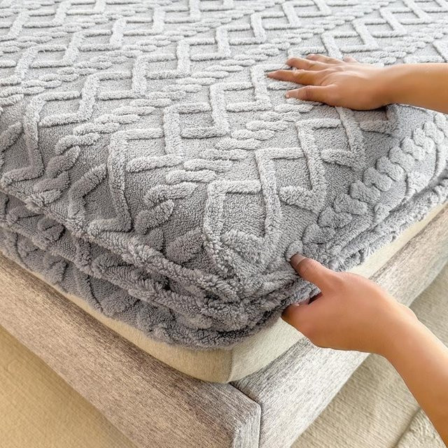 Jacquard Spannbettlaken aus Samt mit 3D-Prägung, warmes Winter-Bettlaken in Grau, B/T/H: 150 x 200 x 30 cm - Bild 1