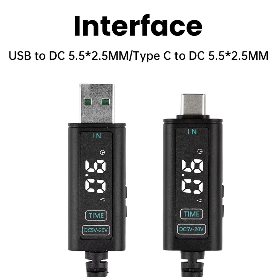 diymore USB-C auf DC Boost Step-up Konverter Kabel mit 5,5 x 2,5 mm Stecker für Netzteil und Ladegerät, Schwarz - Bild 2
