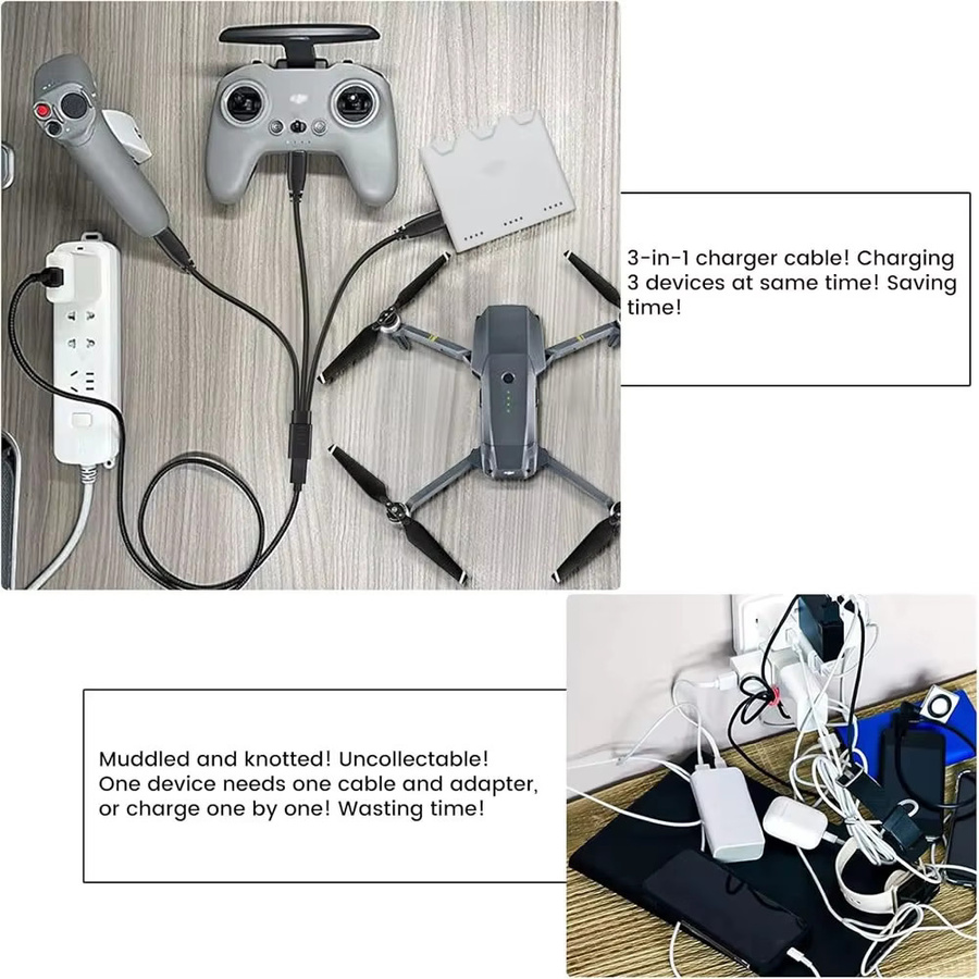 6-Port USB-C-Splitter-Verlängerungskabel mit Micro-USB-Unterstützung, Schwarz, Länge: 50 cm - Bild 2