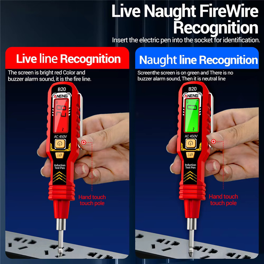 B20 Digitaler Messstift Intelligent Sensing Spannungsdetektor NCV Spannungssonde Tester 30V-1000V in Rot - Bild 4