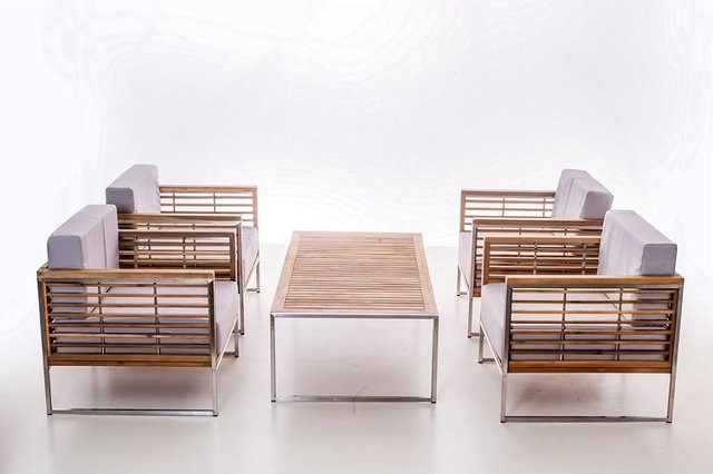 Jet-Line Gartenmöbel Lounge Set ARTEMIS II in Creme, 5-teilig mit Kissen aus Akazienholz und Edelstahl, wetterfest - Bild 1