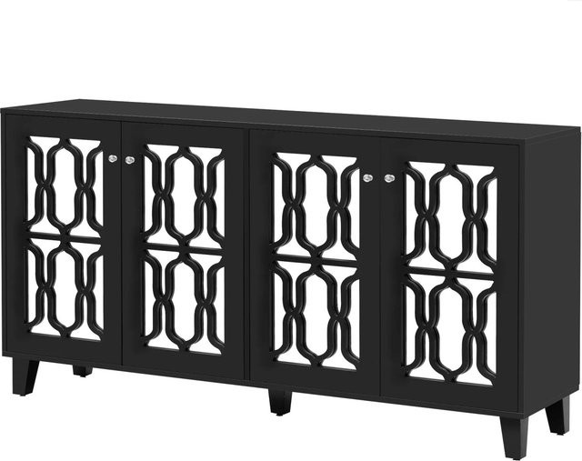 okwish Sideboard mit 4 Türen und Kristallgriffen in Schwarz, modern für Wohnzimmer und Esszimmer, B/T/H: 160 x 40 x 84 cm - Bild 1