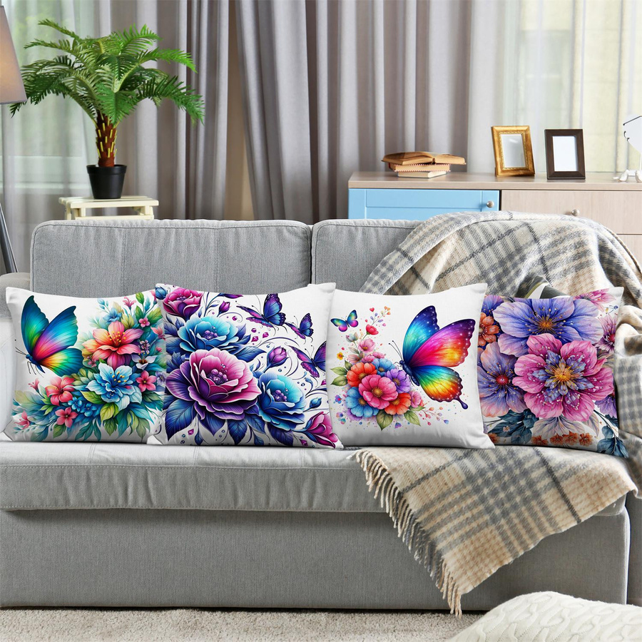 Tinika Chen Kissenbezug mit Regenbogen Schmetterlingsblumen Digitaldruck aus kurzem Plüsch in Multicolor, B/B/H: 18 x 18 x 18 cm - Bild 2