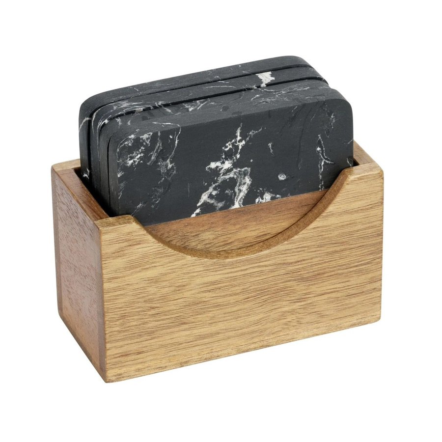 Schöner Wohnen Untersetzer-Set Atami aus Marmor und Akazienholz in Schwarz-Braun, 5-teilig - Bild 2