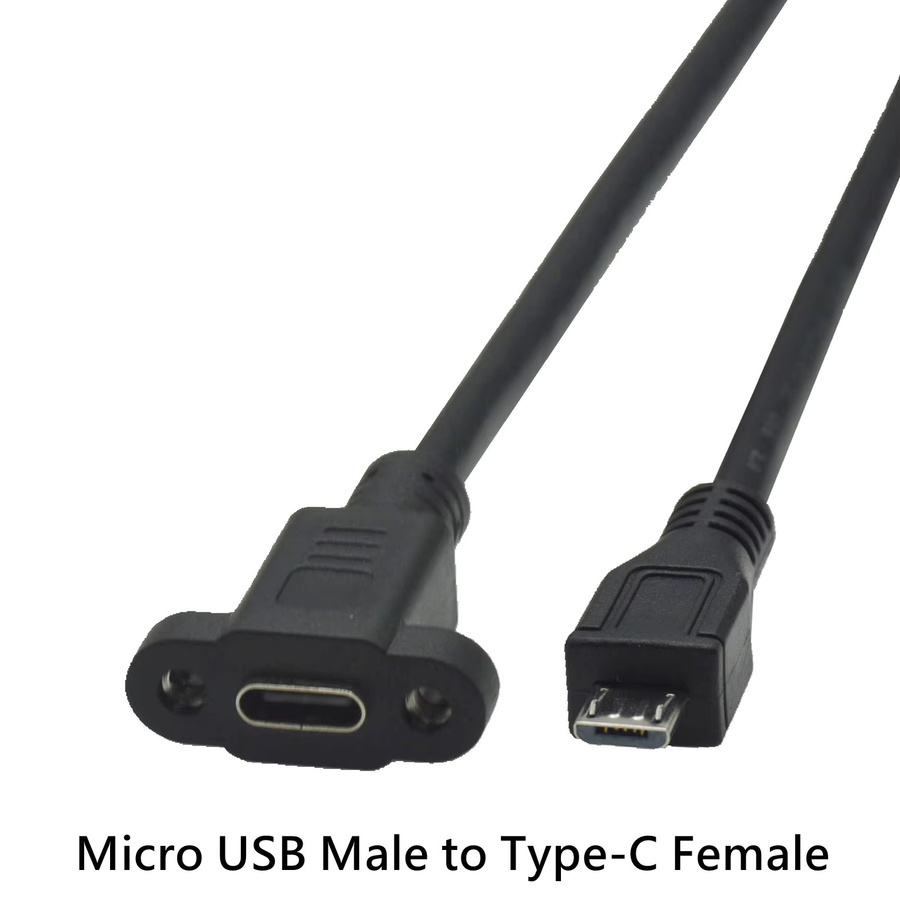 UXG Micro-USB auf USB-C Verlängerungskabel Schwarz, 0,3 m, für Schalttafelmontage mit 17,5 mm Loch und Schrauben, Hochgeschwindigkeits-Datensynchronisierung - Bild 4