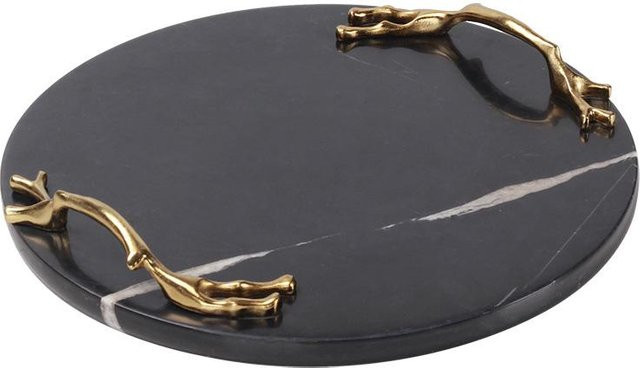 Luxuriöses Marmortablett im nordischen Design, Schwarz-Gold, B: 36,0 cm, T: 36,0 cm, H: 1,0 cm - Bild 1