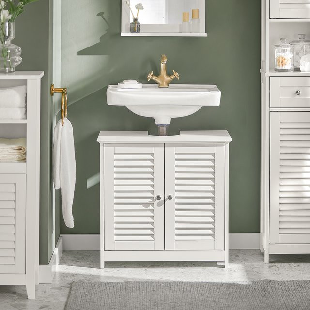 SoBuy Waschbeckenunterschrank FRG237 mit 2 Lamellentüren in Weiß, B/T/H: 60 x 58 x 35 cm - Bild 1