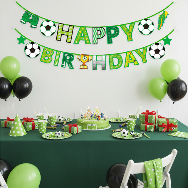 DKSHETOY Fußball Party-Dekoration Set mit Banner und spiralförmigen Karten aus Papier - Bild 1
