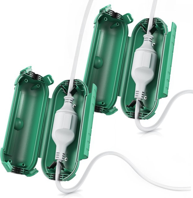 Brandson 2er Set Kabelbox wetterbeständig IP44 grün, Schutzbox für Verlängerungskabel im Garten und Outdoor, B/H/T: 21,0 x 8,5 x 8,5 cm - Bild 1