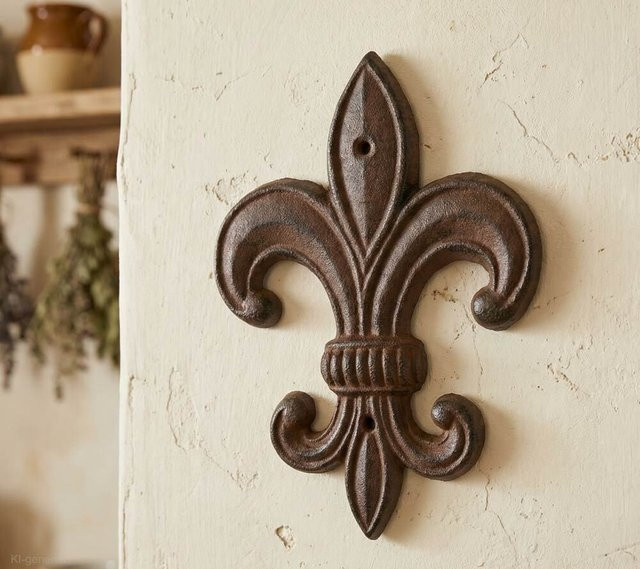 Lilie Deko Groß aus Gusseisen in Braun im Antik-Stil für die Wand mit Fleur-de-Lys Design - Bild 1