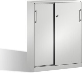 C+P Schiebetürenschrank Asisto in Lichtgrau mit Regalböden und Schloss, H: 131,0 cm, B: 100,0 cm, T: 43,5 cm - Bild 1