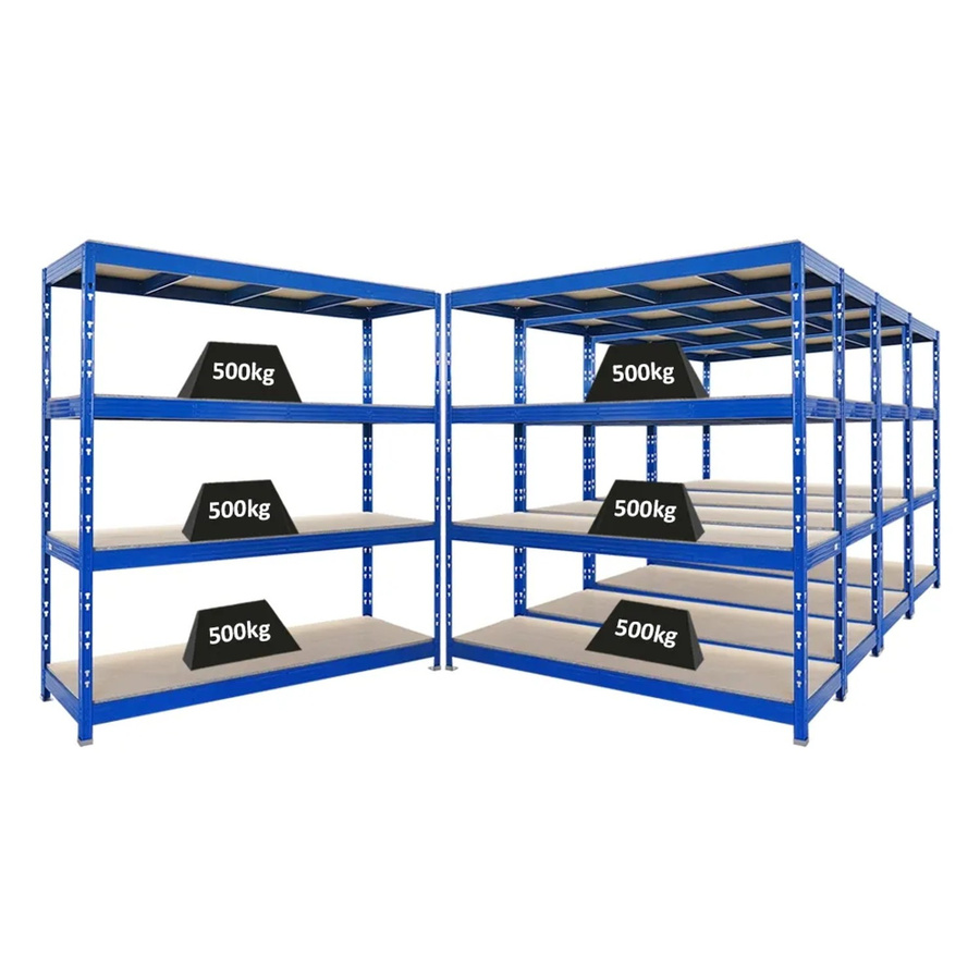 PROREGAL Rhino Schwerlastregal Set aus 5 Stück, Blau, 4 Spanplatten-Ebenen, Fachlast 500kg, B/T/H: 200 x 60 x 200 cm - Bild 2