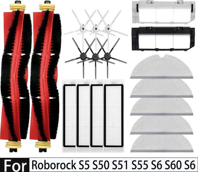 Roborock Ersatzteil-Set für S5 S50 S51 S55 S6 S60 S6 Pure: HEPA-Filter, Wischmopp, Seitenbürste und Hauptbürste aus Kunststoff - Bild 1
