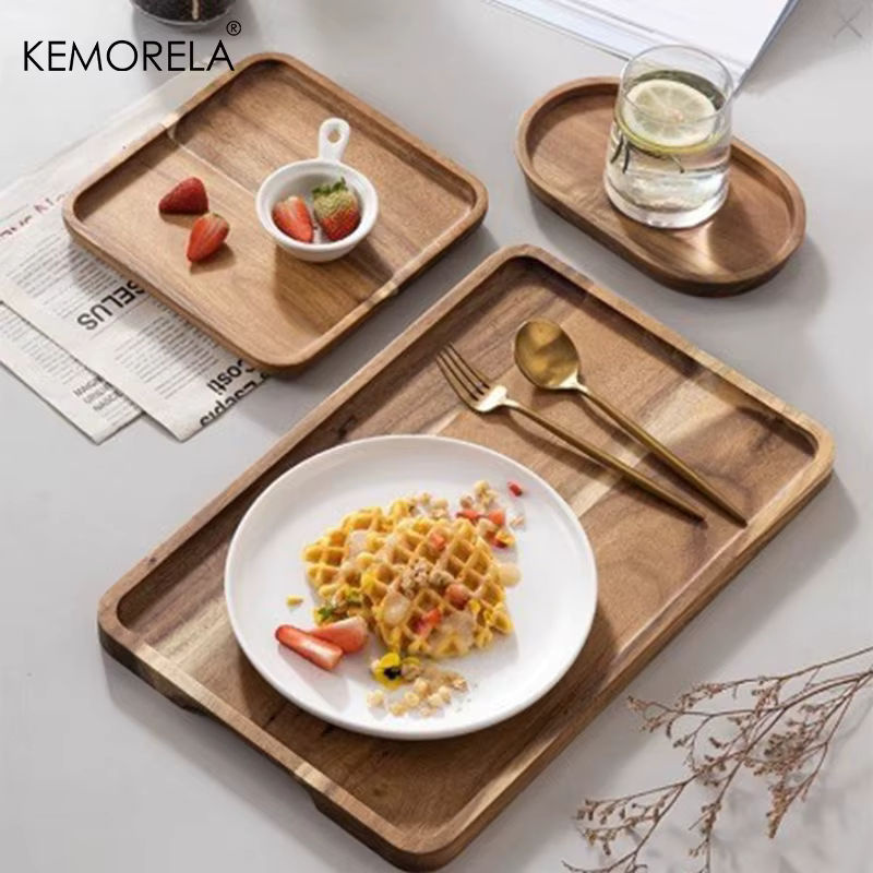 KEMORELA Dekoratives Serviertablett aus Akazienholz in Braun, Rechteckiges Holztablett für Kaffee, Tee und Desserts - Bild 4