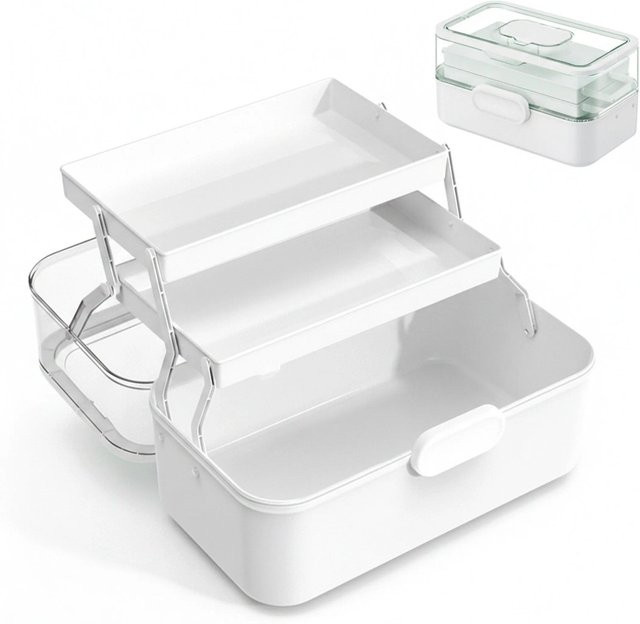 Relaxdays Medizinbox aus Kunststoff in Weiß und Transparent, B/T/H: 28,5 x 17 x 15,5 cm - Bild 1