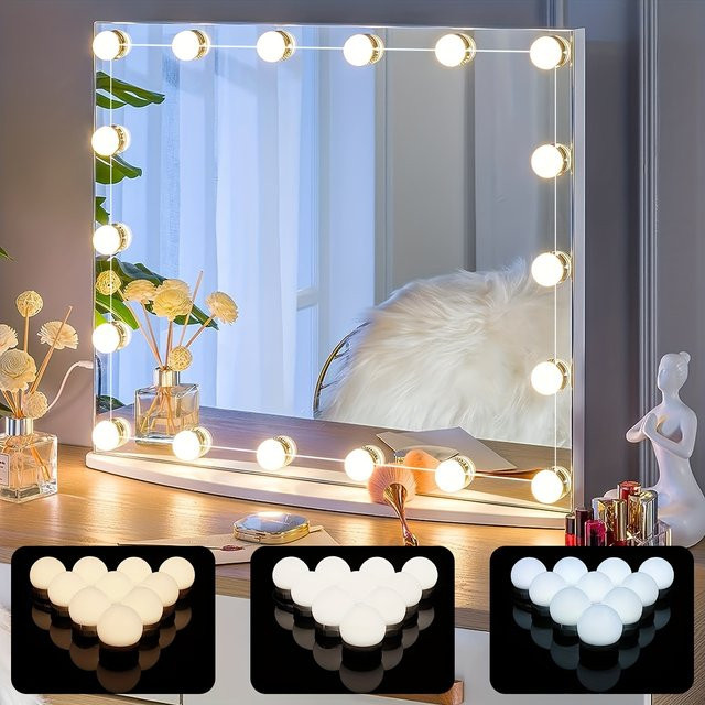 Heinast LED Make-up-Spiegelleuchte mit 10 abnehmbaren Glühbirnen, USB-Betrieb, Weiß - Bild 1