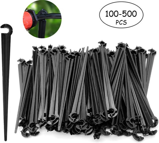 100 Stück C-Typ-Haken 1/4 Zoll mit festem Stiel als Stützhalter für 4/7 mm Schläuche zur Tropfbewässerung in Blumentöpfen und Gewächshäusern - Bild 1