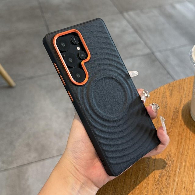 Magnetische Leder-Handyhülle mit Wellenmuster für Samsung Galaxy S26 S25 S24 Ultra Plus, MagSafe kompatibel, Schwarz - Bild 1