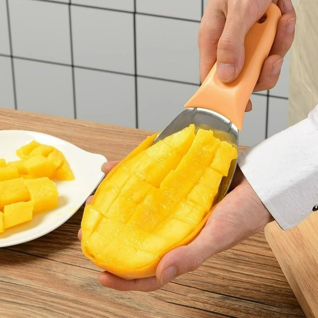 Multifunktionaler 5-in-1 Mangoschneider aus Edelstahl als Schäler und Entkerner in ovaler Form - Bild 1