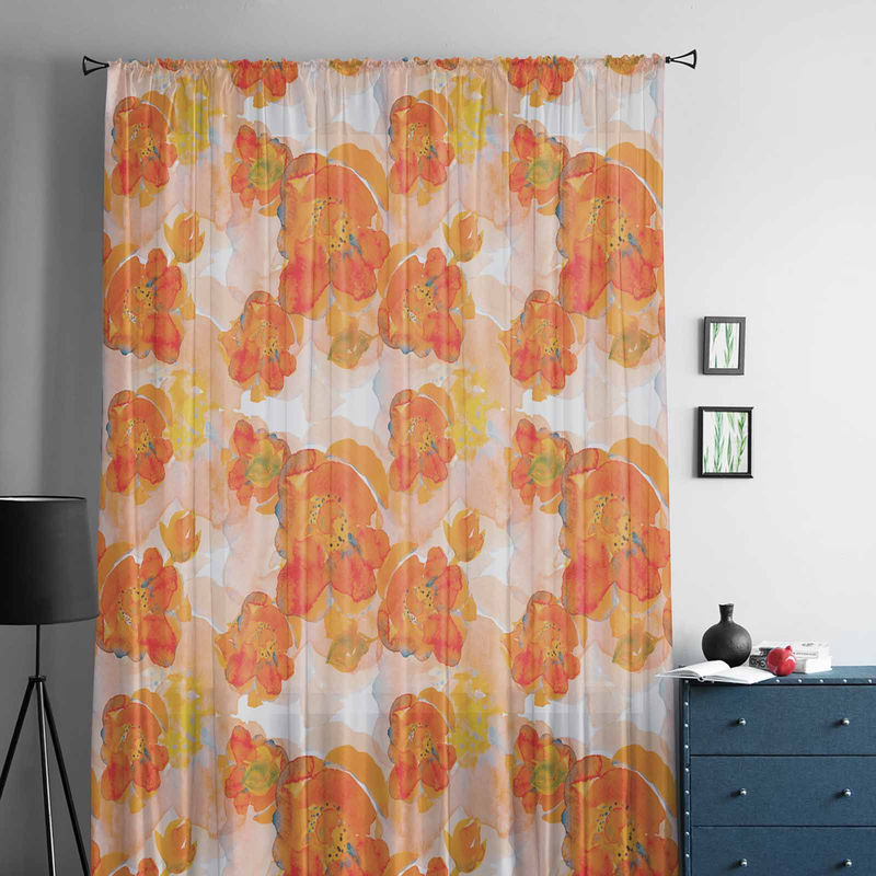 Super Six Chiffon-Fenstervorhang mit handgemaltem orangefarbenem Aquarell-Blumenmuster, transparent, B: 135 cm, H: 160 cm - Bild 4