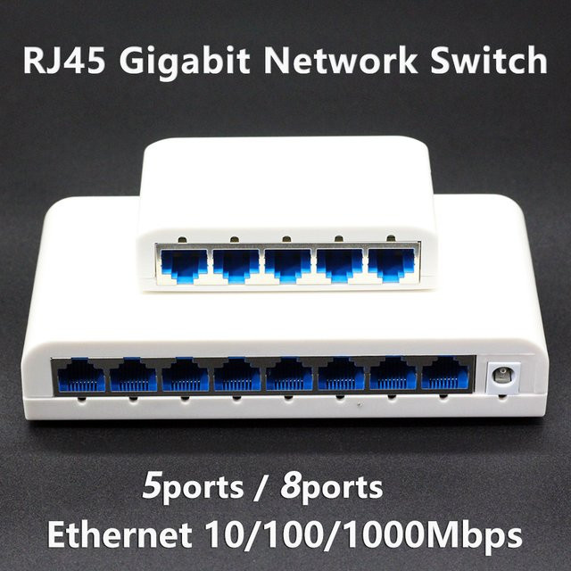 Tellyee Gigabit Ethernet Switch mit 5/8 RJ45 Ports, 10/100/1000Mbps, Weiß - Bild 1