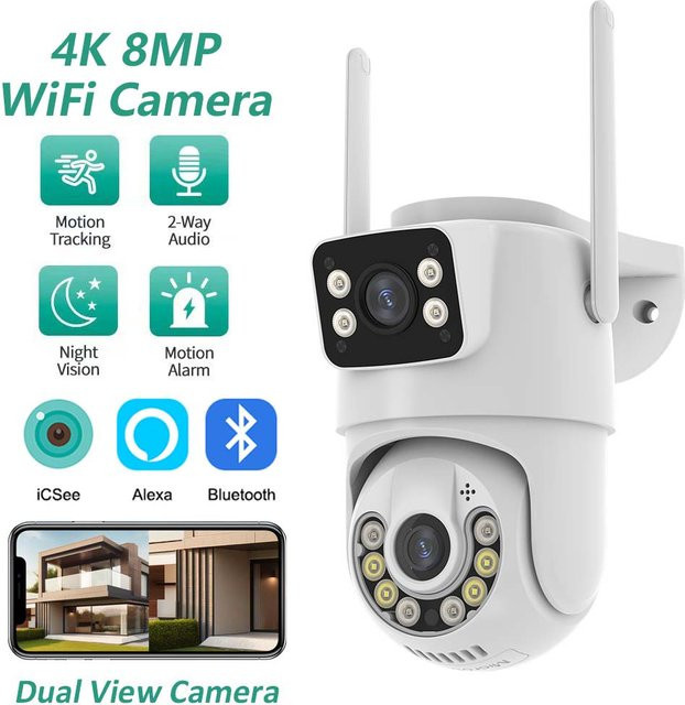 BELIA 4K 8MP Dual Lens PTZ Outdoor Sicherheitssicherheit IP Kamera mit Dual Screen, AI Menschlicher Erkennung und ICSEE App, Weiß - Bild 1