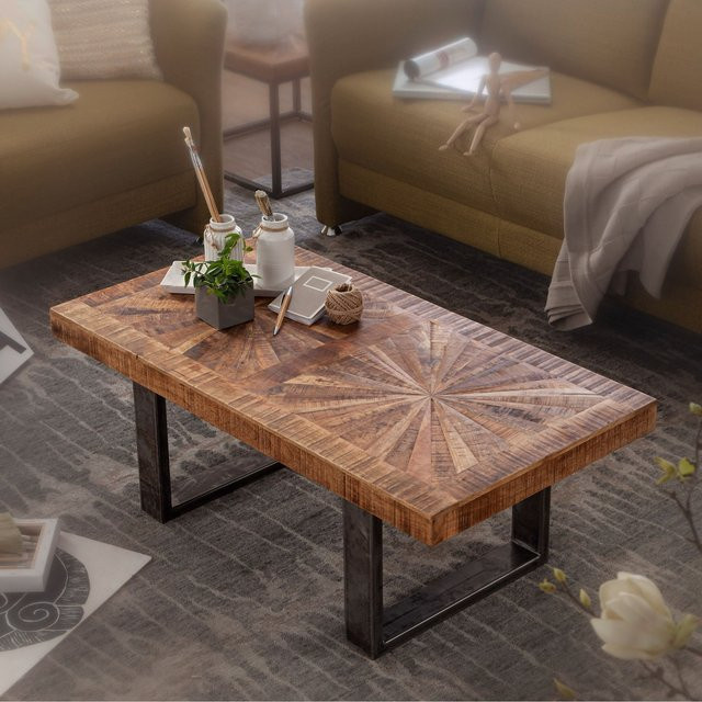 Finebuy Couchtisch aus Mangoholz in Braun im Industrial Design, rechteckig, B: 105 cm, T: 55 cm, H: 40 cm - Bild 1