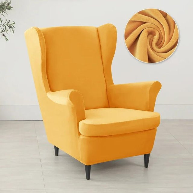 Elastischer Samt Ohrensesselbezug aus Stretch-Spandex in Gelb mit Sitzkissenbezug - Bild 1