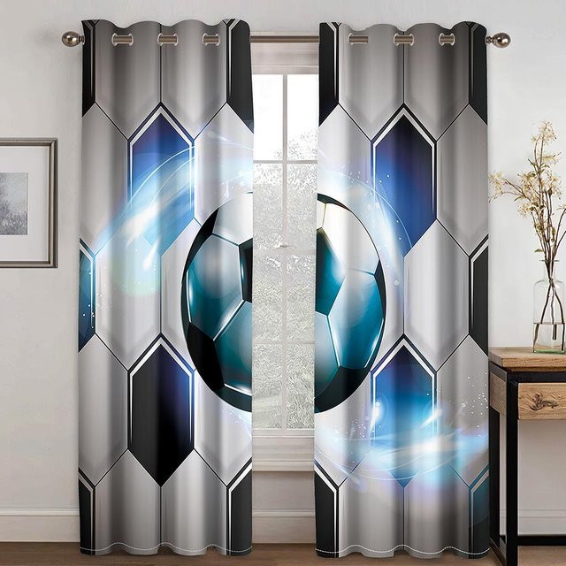 2er-Set 3D Fußball Vorhang mit Flammen-Design für Kinderzimmer und Wohnzimmer, halbtransparent, Mehrfarbig, Breite: 50 cm, Höhe: 160 cm - Bild 1
