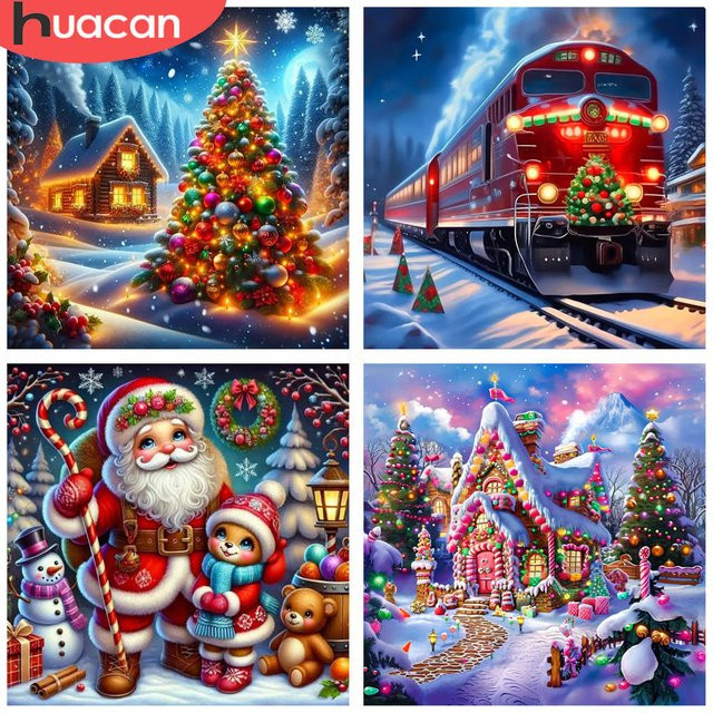 HUACAN DIY Diamantmalerei Set Weihnachten Winter Szene Multicolor, Leinwand 20 x 20 cm - Bild 1