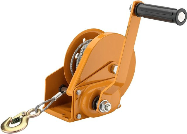 Wiltec Handseilwinde mit 10 m Drahtseil in Gelb und Orange, Tragkraft 540 kg, Übersetzung 4,2:1, Breite: 17 cm, Höhe: 21 cm - Bild 1