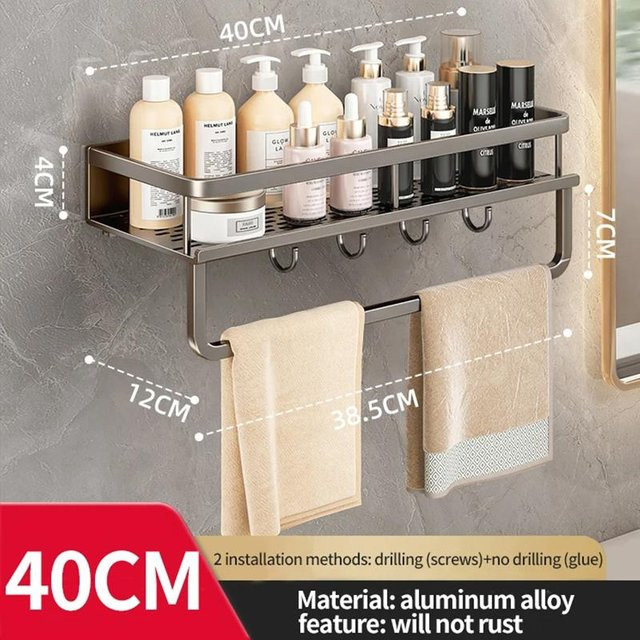Wandmontiertes Badezimmerregal aus Aluminium in Grau, Breite: 40 cm - Bild 1