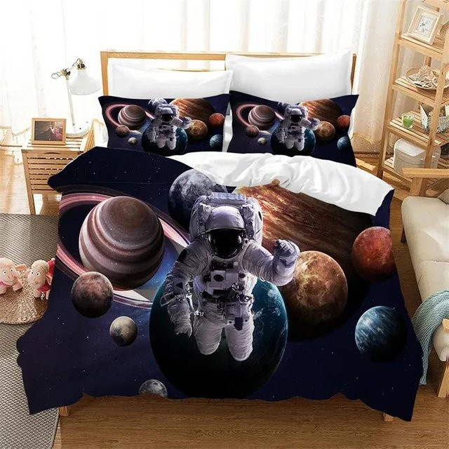 Lodestar Astronaut Bettwäsche Set mit Galaxie und Weltraum Motiv, 3D Design für Kinder, Deckenbezug und Kissenbezug, Mehrfarbig, B/H: 70 x 133 cm - Bild 1