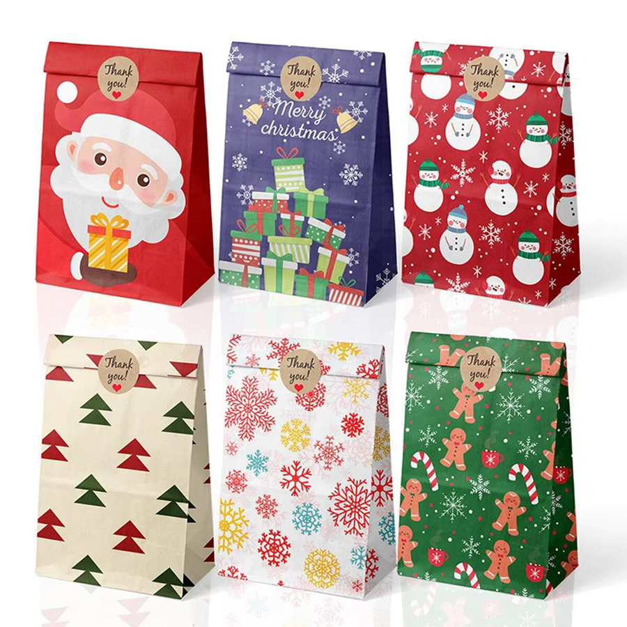 Weihnachtsgeschenkverpackung aus Kraftpapier mit Santa Claus und Schneemann Motiven, Mehrfarbig - Bild 3