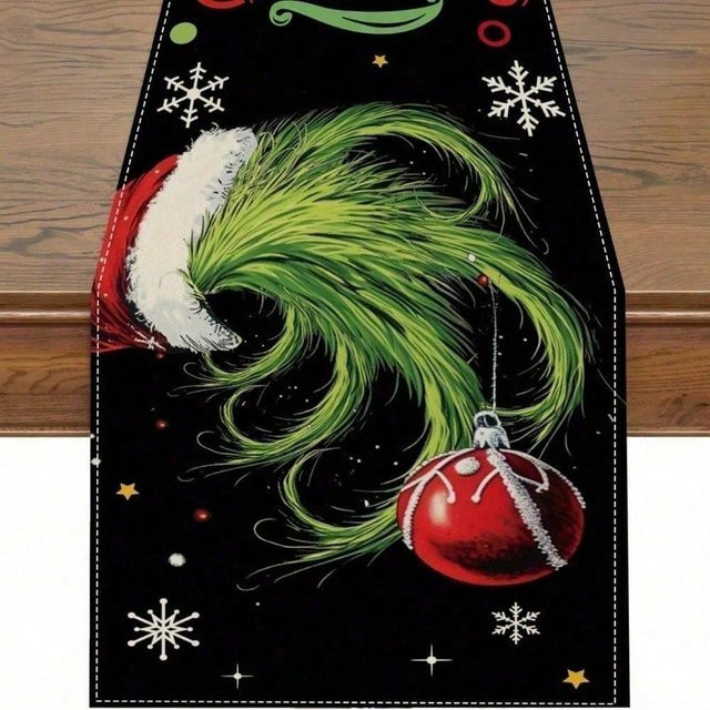 JIT Weihnachts-Tischläufer mit Grinch-Cartoon-Muster für deine festliche Weihnachtsdekoration, B/T: 45 x 30 cm - Bild 1