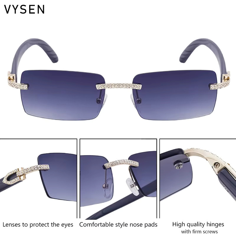 VYSEN Sonnenbrille, randlos, quadratisch, Holzmaserung, Herren - Bild 4