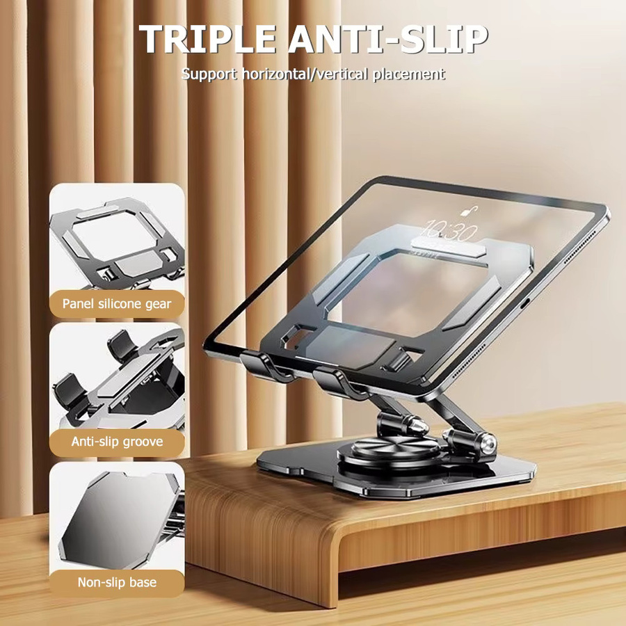 AKABEILA Tablet-Ständer aus Metall, 360 Grad drehbar und faltbar, verstellbarer Desktop-Ständer für iPad, Samsung, Xiaomi und Laptops von 10 bis 17 Zoll, grau - Bild 3