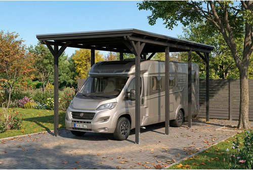 SKANHOLZ Caravan-Carport Emsland aus Fichte mit Stahl-Flachdach in Anthrazit und Schwarz, B: 846 cm, T: 402 cm - Bild 1