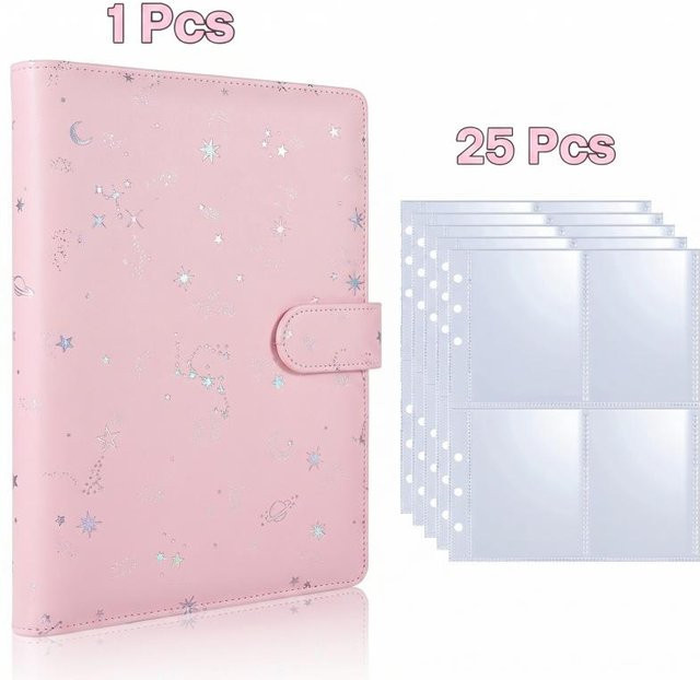 Koreanisches Star Sparkle A5 Fotoalbum mit 4 Fächern für 3-Zoll Fotokarten in Beige - Bild 1