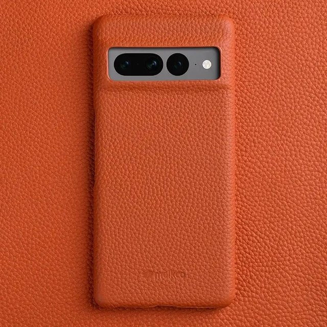 Melkco Premium Lederhülle aus echtem Rindsleder für Google Pixel 8, 9 und 10 Pro XL in Orange - Bild 1